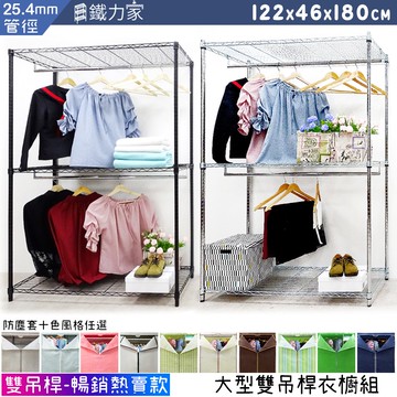 【鐵力家】100%MIT 粗管徑雙吊桿大型防塵衣櫥122x46x180cm  組合衣櫥 鐵力士衣櫥 移動衣櫥 衣櫥 衣架