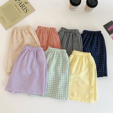 夏天綿綢家居短褲女高腰寬松顯瘦五分褲多巴胺格子薄款遛彎睡褲子
