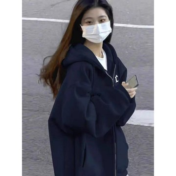 💕甜心大尺碼💕M-5XL 大尺碼外套 秋冬外套 大碼連帽開衫外套女新款韓系顯瘦純色拉鏈運動外套