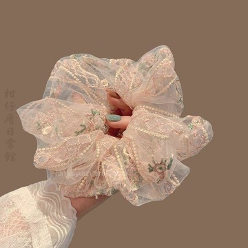 🔥2件9折🍊臺北出貨🍊可開發票韓國東大門新款大腸髮圈粉色溫柔蕾絲刺繡扎發頭繩發繩高級感發飾