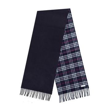 BURBERRY雙面兩用格紋羊絨圍巾(海軍藍)