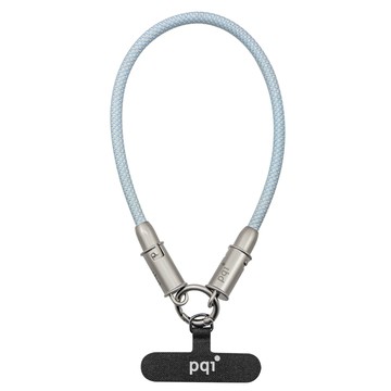 PQi qCable C120手機腕繩充電線30公分-藍白色 60W快充附夾片