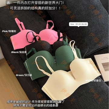 【臺灣出貨👙】條紋四角杯隱形內衣女無鋼圈聚攏舒適無痕可拆卸肩帶兩穿胸罩彈力【伊娜美】