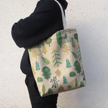 手工環保袋/療愈小樹/植物/森林/背包/棉麻/購物袋/totebag/綠