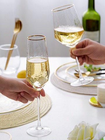 北歐金邊鉆石紅酒香檳杯小奢華ins家用高腳杯葡萄酒杯水晶玻璃杯