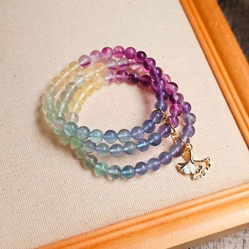 JB026-彩虹螢石三圈水晶手串(手圍15)