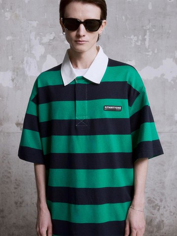 Stripe Rugby Polo T-Shirt (Green)