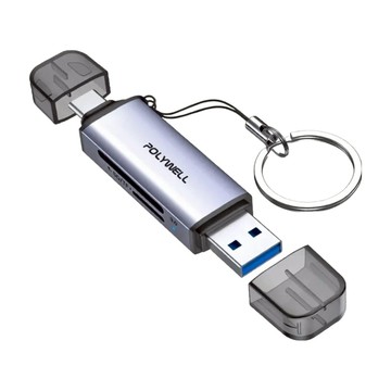 POLYWELL 寶利威爾 USB3.1 SD/microSD三合一讀卡機 USB擴充 Type-C+A雙介面  PW15-T02-A053  深空灰  1個