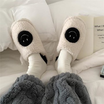 新款韓版情侶居家防滑棉拖鞋女冬簡約小清新保暖笑臉包頭居家鞋男