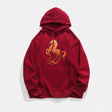 新款男士連帽衛衣2026馬年本命年酒紅色衣服寬鬆加絨加厚外套