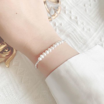 天然淡水珍珠小碎銀串串設計手鍊