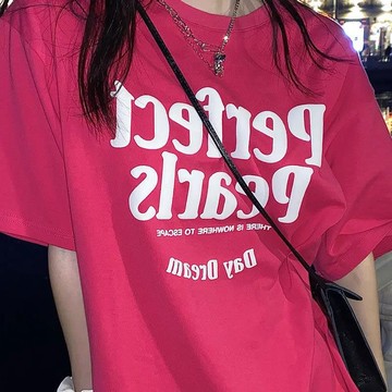 ins超火火龍果色短袖t恤女夏季2022年新款寬松oversize半袖上衣服