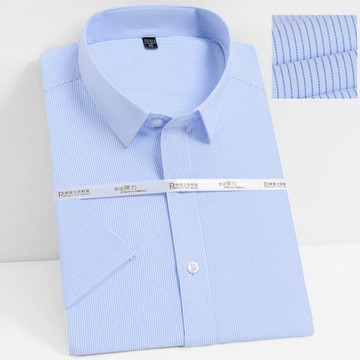 2025新款夏季男士短袖藍色條紋襯衫商務工裝彈力抗皺職業裝襯衣男