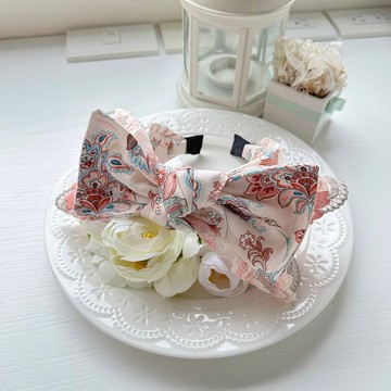 棉布綁結蕾絲髮箍頭箍髮飾頭飾-橘粉色