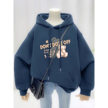 韓國美式復古小熊衛衣女2026秋冬大碼潮加絨加厚oversize連帽外套