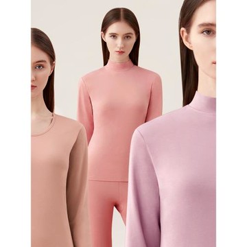 棉毛衫女全棉薄款女士純棉秋衣秋褲女套裝半高領保暖內衣女打底衫