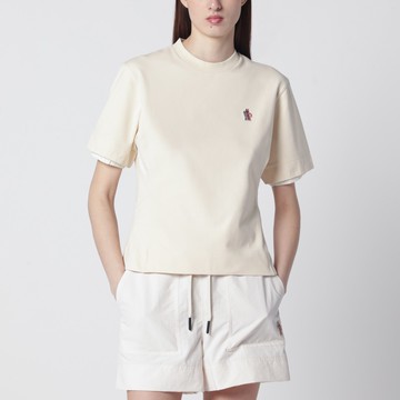 White cotton-blend T-shirt with logo patch