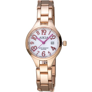 AIKIA 經典優雅石英腕錶-3A2301GP1N1/玫瑰金色x粉色刻度28mm