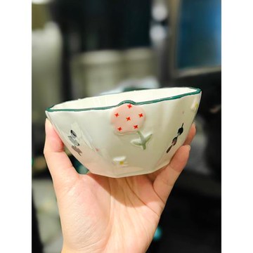 小清新浮雕手繪陶瓷家用釉下彩5英寸米飯碗高顏值蔬菜水果沙拉碗