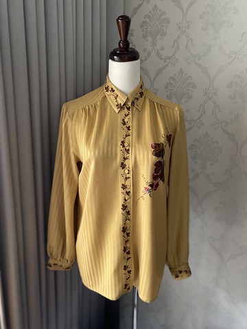 黃底秋色古著襯衫