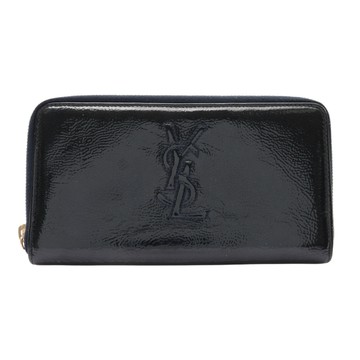 SAINT LAURENT YSL 聖羅蘭 黑色 漆皮 拉鍊 長夾 【二手名牌BRAND OFF】