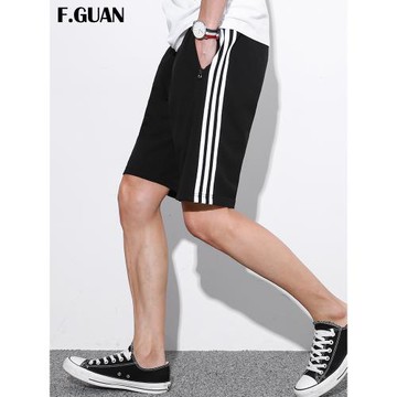 夏季運動短褲男三杠條紋邊寬松港風潮流五分褲學生中褲休閑沙灘褲