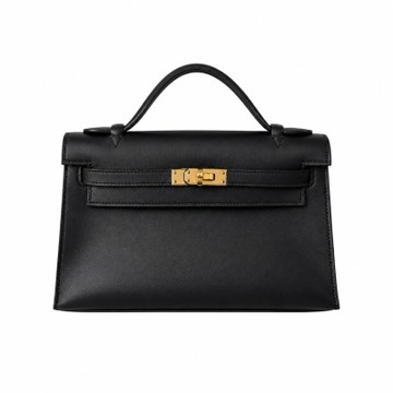HERMES 愛馬仕 MINI Kelly 一代包包（20cm/黑色/金釦/W刻）