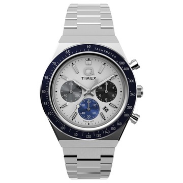 【TIMEX】天美時 Q Timex 40 毫米 三色子盤 不鏽鋼錶帶 計時碼錶(銀 TXTW2Y36200)