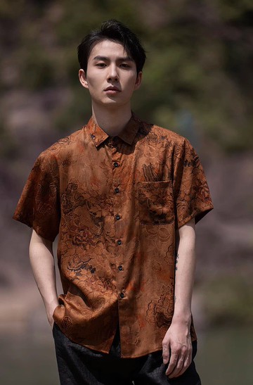 新中式極簡 香云紗真絲襯衫短袖