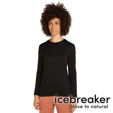 【icebreaker】Tech Lite女羊毛圓領長袖上衣-BF150『黑』0A5728 戶外 露營 登山 健行 休閒 時尚 保暖 羊毛 吸濕 排汗 長袖 上衣