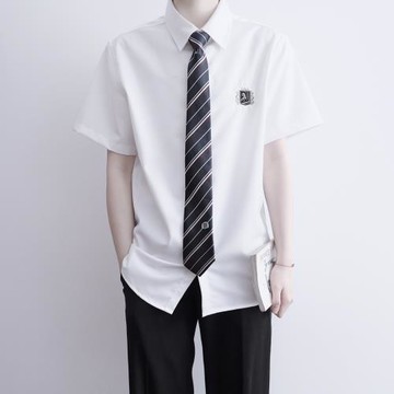 【刺篇】原創DK制服日系男款短袖刺繡休閑白襯衫男士襯衣夏季