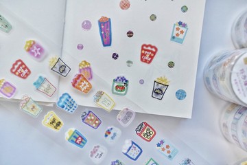 好多爆米花 小清新 お菓子 日記デコ PET 和紙膠帶 (kiss-cut)