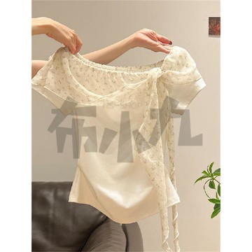 【佈小九】【人棉260克】純欲設計感短袖T恤女 蝴蝶結綁帶收腰顯瘦上衣 修身上衣 女生衣服 上衣短袖 短袖T恤 短板T恤