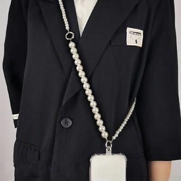 免運~掛脖斜挎鏈長掛鏈高級時尚珍珠手機殼通用兩用可拆卸夾片便攜防丟