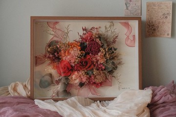 乾燥永生捧花保存/  植物圖鑑 相框花 木框 古董 結婚 紀念 婚禮