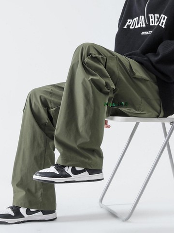 工裝褲男春季多口袋運動傘兵褲子高級感痞帥寬松直筒闊腿休閑長褲の衣飾無憂-Misaki精品