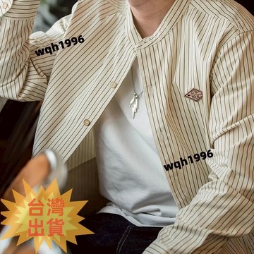 免運✨襯衫男 M-3XL 日系復古 直條紋立領長袖襯衫 寬鬆廓形棒球襯衫外套秋季男