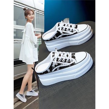 吉祥兔厚底包頭半拖鞋女夏外穿2025新款涼拖增高鞋女小個子懶人鞋