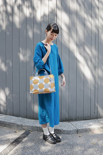 Lukbag Studio|urban.dot真皮斜揹包|帆布方包|藍黃【快速出貨】