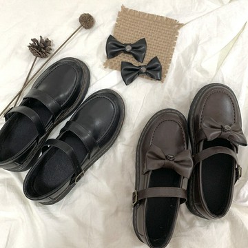 圓頭小皮鞋女軟皮2021新款英倫風復古日系jk制服蝴蝶結瑪麗珍鞋子