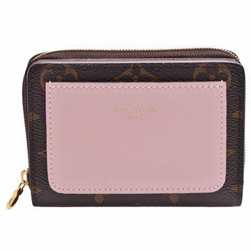 LV Louis Vuitton路易威登 M81874經典Lou系列Monogram印花帆布拉鍊短夾(芭蕾粉色)