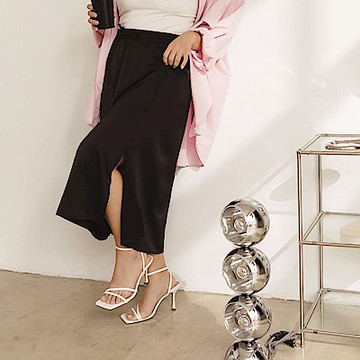 雲朵自訂款-壓紋收腰綁帶開衩長裙-OB大尺碼