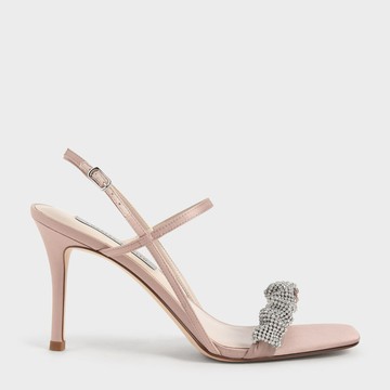 抓皺寶石帶高跟涼鞋