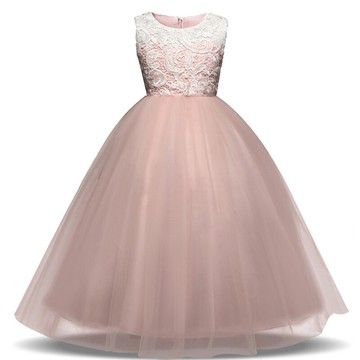 女童長裙晚禮服連衣裙新款中大童網紗公主裙蕾絲長款禮服裙夏