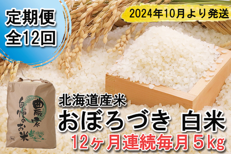 ＜ 予約 定期便 全12回 ＞ 北海道産 希少米 おぼろづき 白米 5kg ＜2024年10月より配送＞