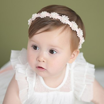 UNICO 兒童 清新甜美珠珠花朵造型後綁帶髮箍