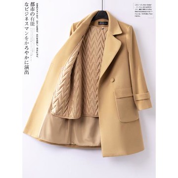 加厚夾棉毛呢外套女2025年秋冬季新款小個子中長款卡其色妮子大衣
