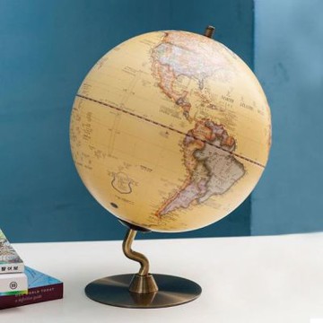 [AR互動款]SkyGlobe 12吋仿古觸控鋰電池N型古銅底座地球儀(中英文對照)