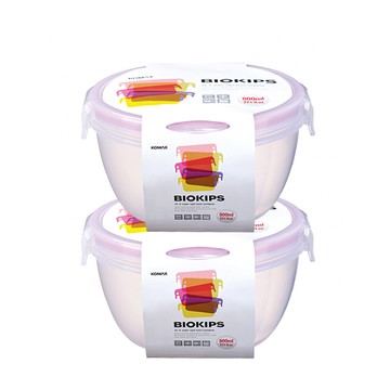 KOMAX Biokips 形密封沙拉保鮮盒 31號 沙拉碗 800ml x 2個 + 蓋子 x 2個  透明  1組