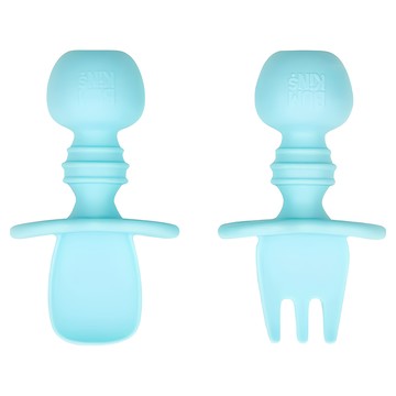 BUMKiNs 白金矽膠湯叉組 6個月以上適用 100%食品安全矽膠  湯匙 + 叉子  水藍色  1組